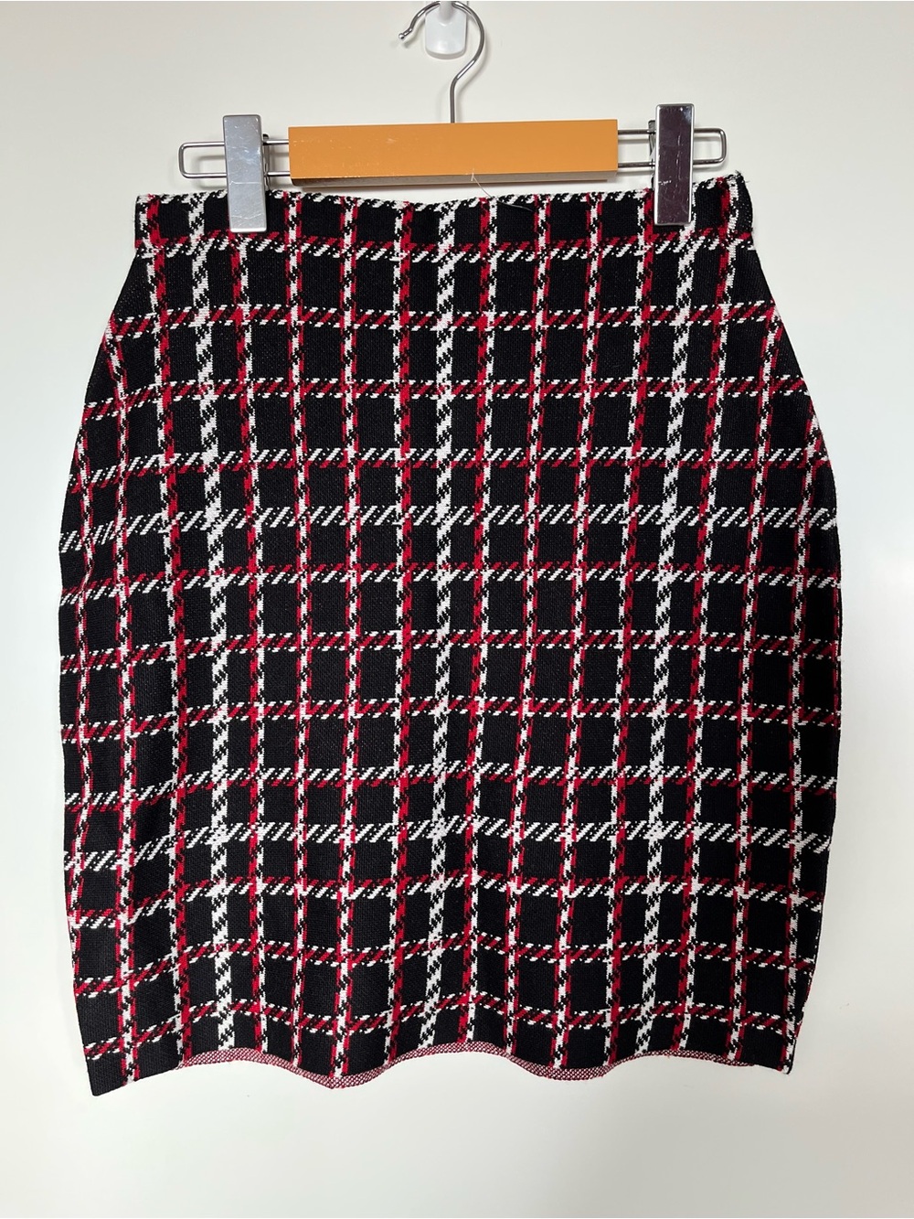 Milano Plaid Knit Mini Skirt Black Red White Size S NWT